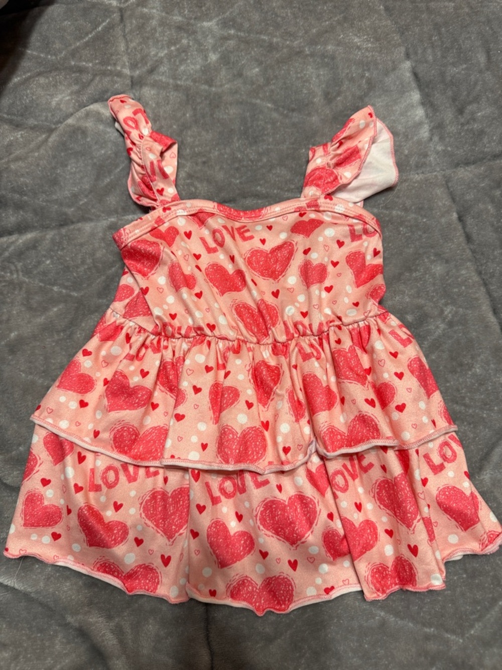 Girls Pink & Red Heart Tiered Dress
